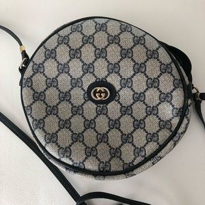 Gucci Vintage Round navy monogram leather bag